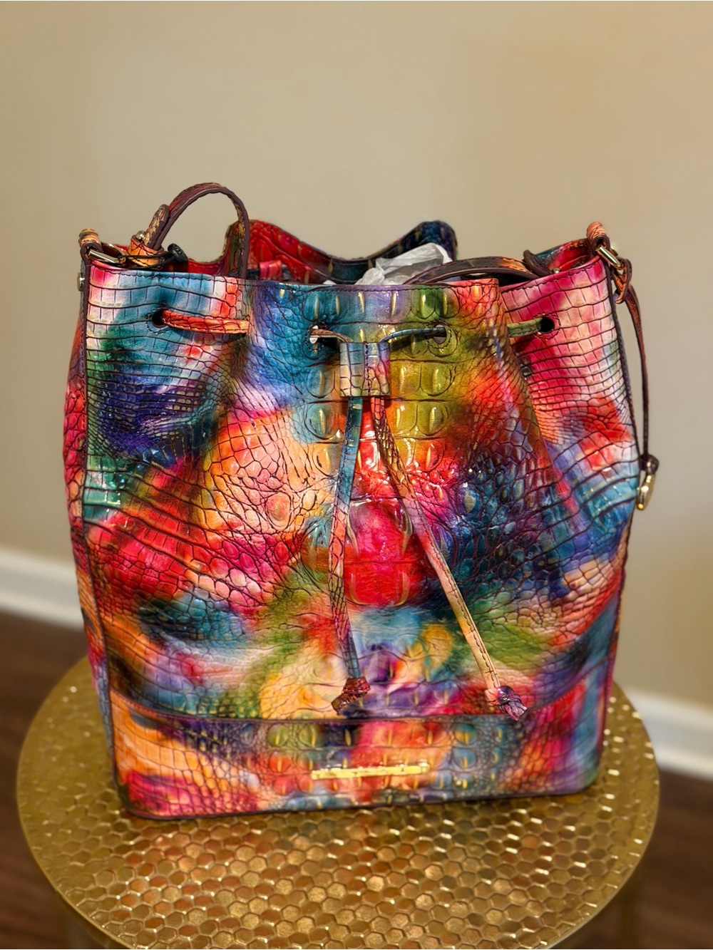 Brahmin Fallstruck Multicolor Croc-Embossed Drawstring Bucket Bag